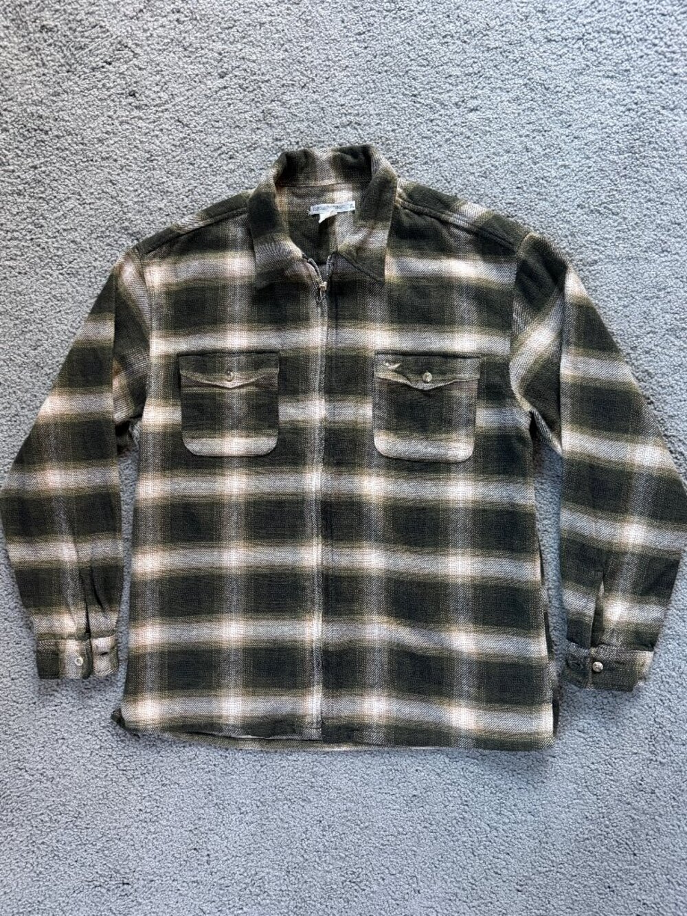 VTG Emporio Armani 90s Full Zip Plaid Flannel Shirt Jacket Green Ombre XL - EUC